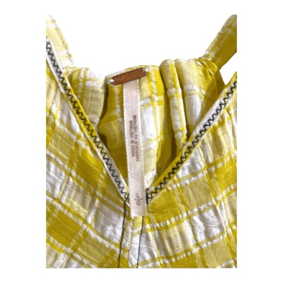Free People Beach Club Yellow Gingham Tiered Maxi Dress Gauze Beachy Summer Sz L - Picture 5 of 6